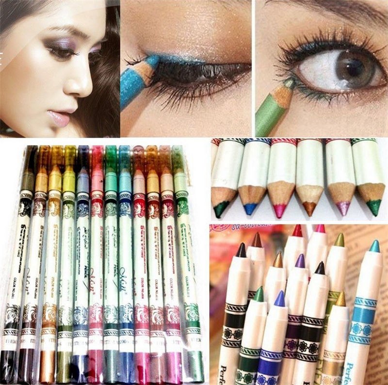 Cosmetics 12 Colors Glitter Lip liner Eye Shadow Eyeliner Pencil Pen Makeup