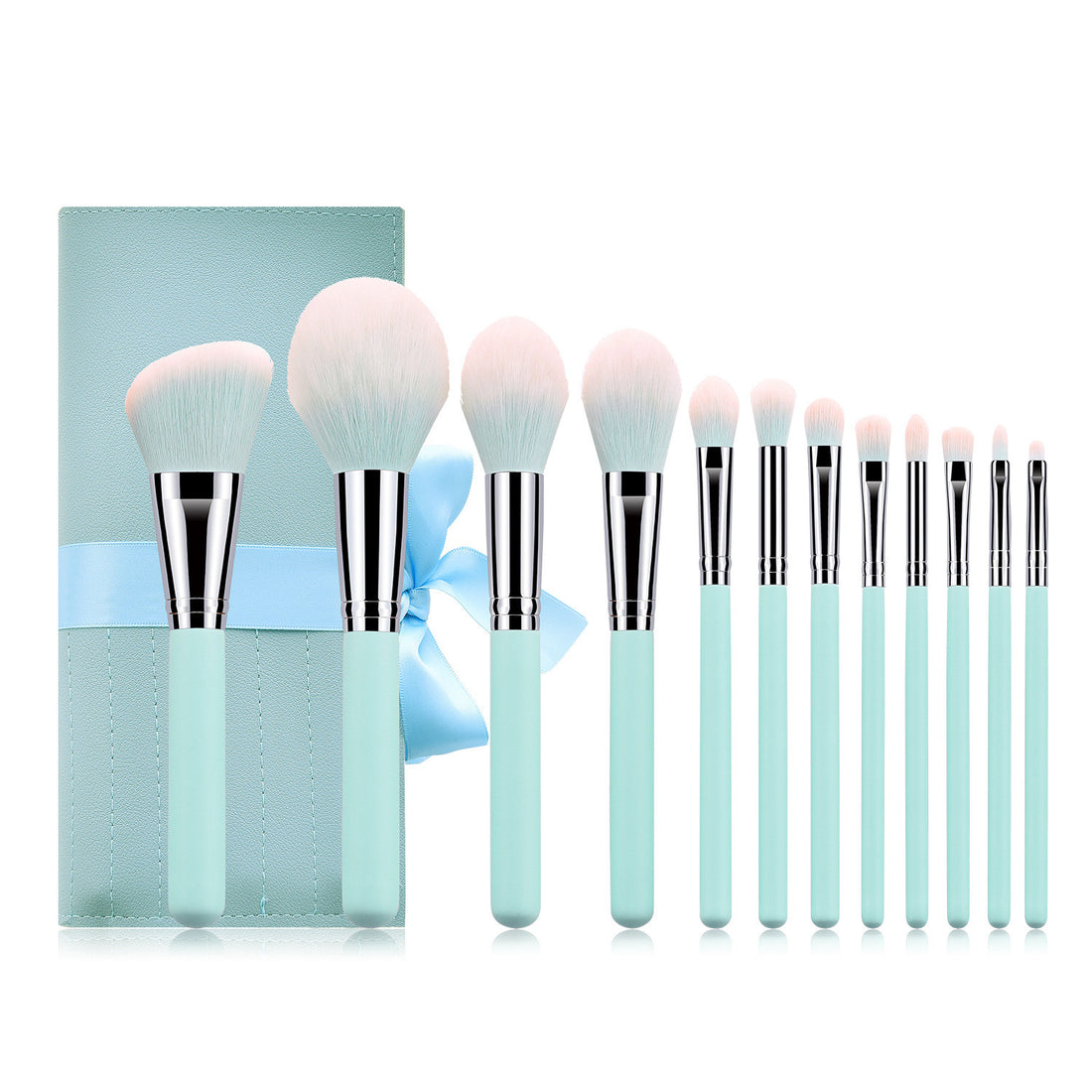 12 light blue makeup brushes