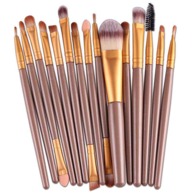 15 packs of champagne makeup brushes