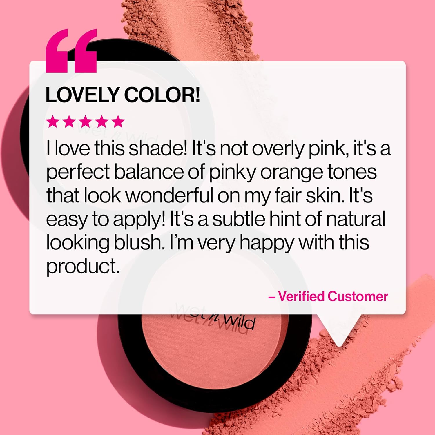 Wet n Wild Color Icon Blush Powder Makeup, Pinch Me Pink | Matte Natural Glow | Moisturizing Jojoba Oil