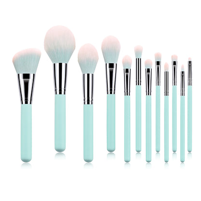 12 light blue makeup brushes